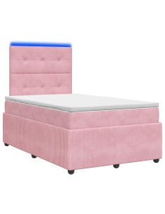 Letto Box Spring LED con Materasso Rosa 120 x 190 cm Velluto