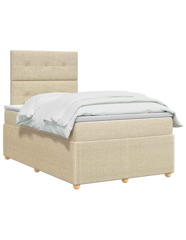 Letto Box Spring LED con Materasso Crema 120 x 190 cm Tessuto