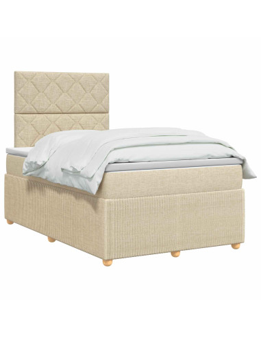 Letto Box Spring LED con Materasso Crema 120 x 190 cm Tessuto