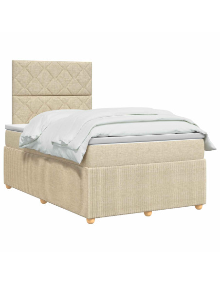 Letto Box Spring LED con Materasso Crema 120 x 190 cm Tessuto