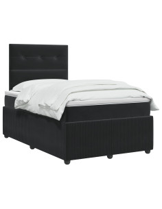 Letto Box Spring LED con Materasso Nero 120 x 190 cm Velluto 2