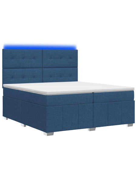 Letto Box Spring LED con Materasso Blu 200 x 200 cm Tessuto
