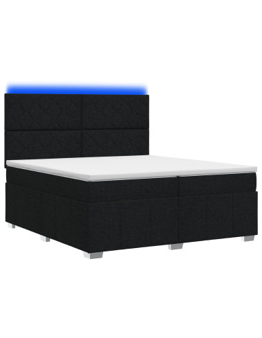 Letto Box Spring LED con Materasso Nero 200 x 200 cm Tessuto