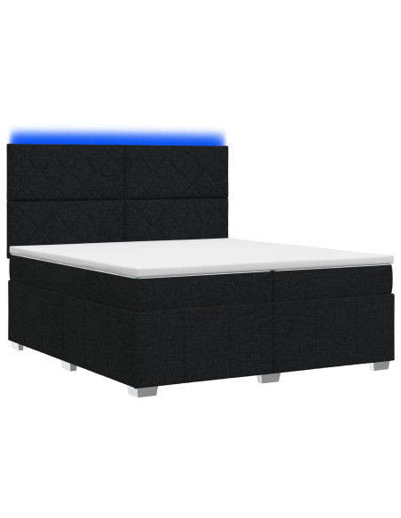 Letto Box Spring LED con Materasso Nero 200 x 200 cm Tessuto