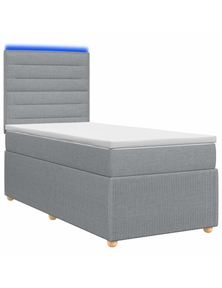 Letto Box Spring LED con Materasso Grigio Chiaro 80 x 200 cm