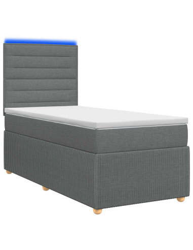 Letto Box Spring LED con Materasso Grigio Scuro 80 x 200 cm