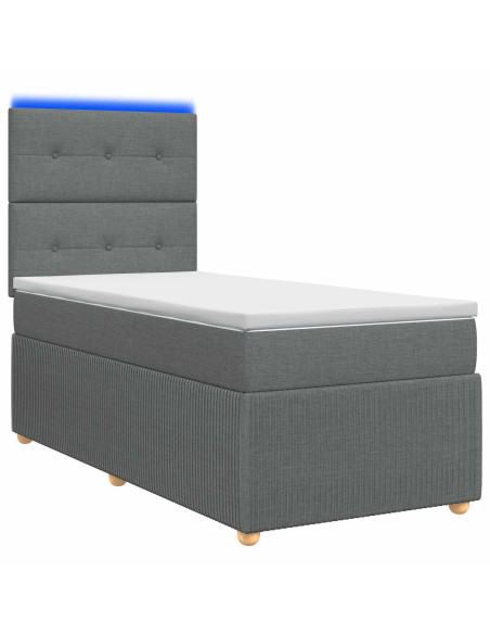 Letto Box Spring LED con Materasso Grigio Scuro 80 x 200 cm