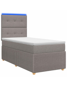Letto Box Spring LED con Materasso Tortora 80 x 200 cm Tessuto