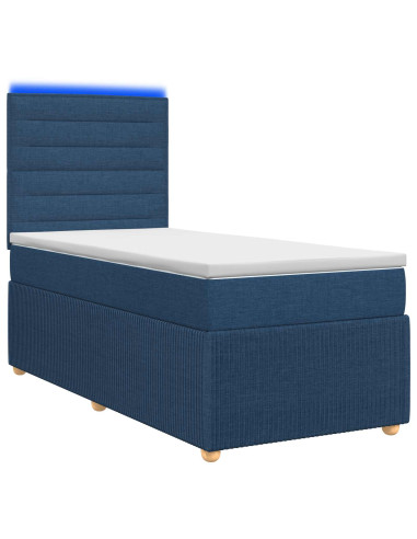Letto Box Spring LED con Materasso Blu 90 x 190 cm Tessuto