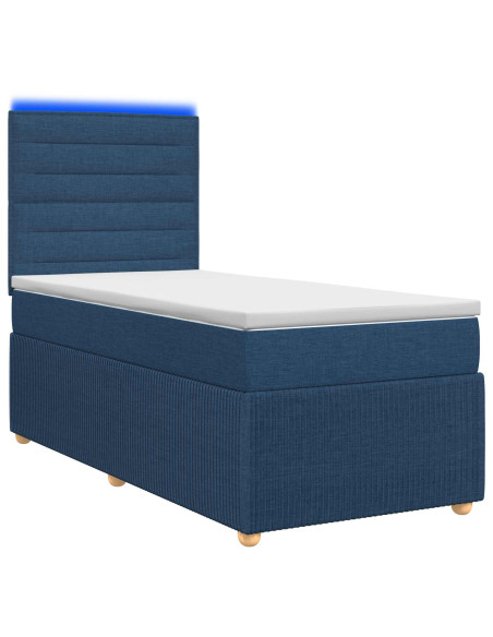 Letto Box Spring LED con Materasso Blu 90 x 190 cm Tessuto