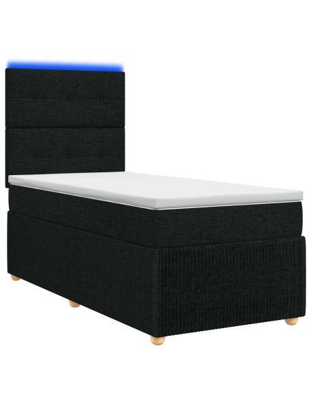 Letto Box Spring LED con Materasso Nero 90 x 190 cm Tessuto