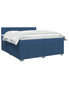 Letto Box Spring LED con Materasso Blu 200 x 200 cm Tessuto 2