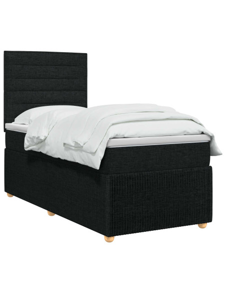 Letto Box Spring LED con Materasso Nero 90 x 190 cm Tessuto