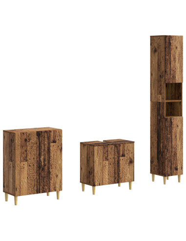 Set di armadietti da bagno in 3 pezzi DELFT Legno antico