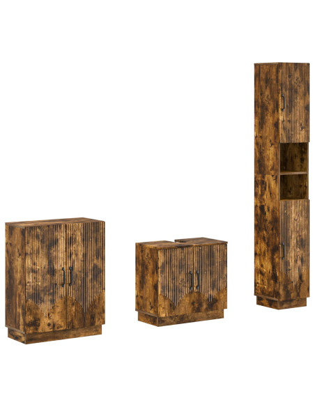 Set di armadietti da bagno in 3 pezzi HOORN Rovere Fumo