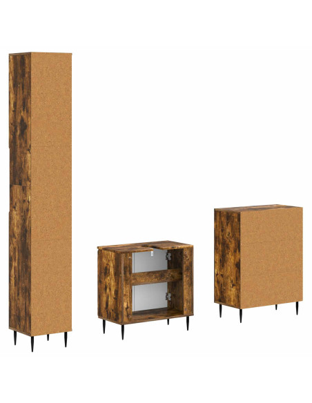Set di armadietti da bagno in 3 pezzi HAARLEM Rovere Fumo