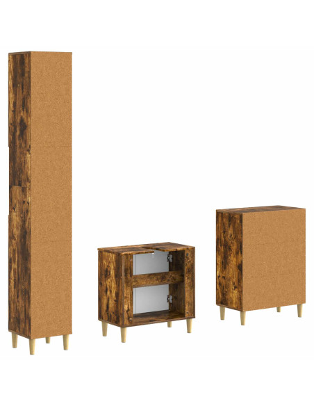 Set di armadietti da bagno in 3 pezzi ARNHEM Rovere Fumo