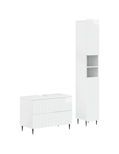 Set di Armadi da Bagno da 2 Pezzi ZWOLLE Bianco Lucido