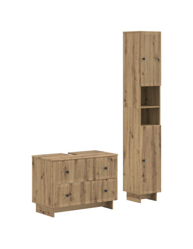Set di Armadi da Bagno da 2 Pezzi EDE Rovere Artigianale
