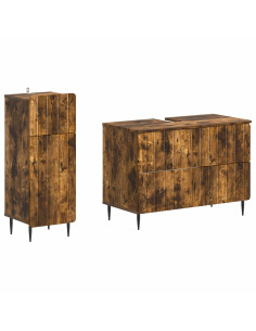 Set di Armadi da Bagno da 2 Pezzi ZWOLLE Rovere Fumo