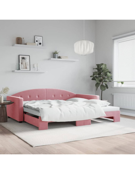 Divano Letto con Letto Estraibile Rosa 100x200 cm in Velluto