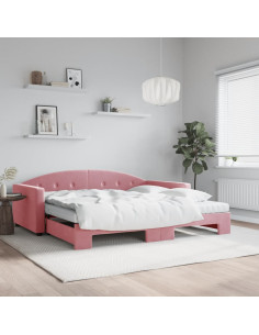 Divano Letto Estraibile con Materassi Rosa 100x200 cm Velluto