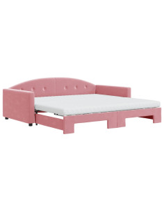 Divano Letto Estraibile con Materassi Rosa 100x200 cm Velluto 2