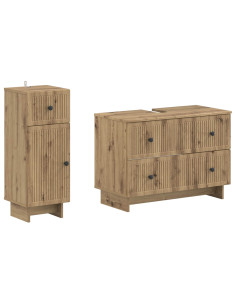 Set di Armadi da Bagno da 2 Pezzi EDE Rovere Artigianale