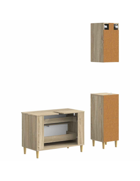 Set di armadietti da bagno in 3 pezzi DELFT Rovere Sonoma