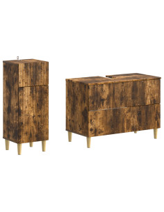 Set di Armadi da Bagno da 2 Pezzi ARNHEM Rovere Fumo