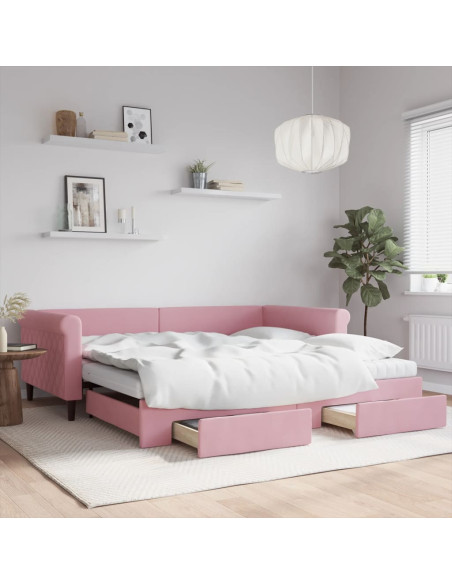 Divano Letto Estraibile con Cassetti Rosa 100x200 cm Velluto