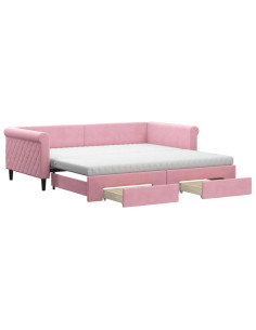 Divano Letto Estraibile con Cassetti Rosa 100x200 cm Velluto 2