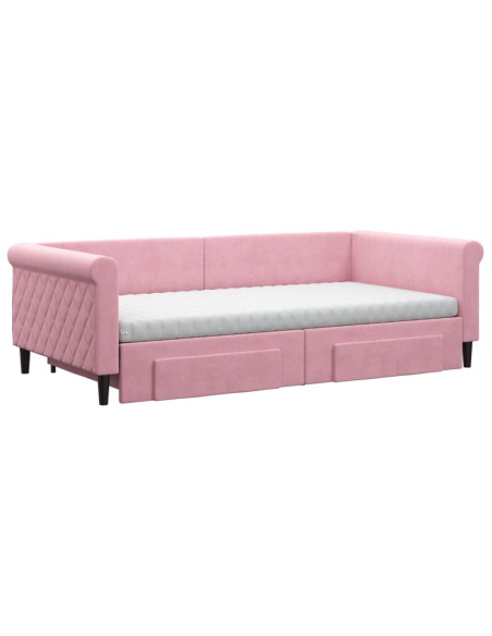 Divano Letto Estraibile con Cassetti Rosa 100x200 cm Velluto