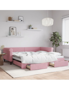 Divano Letto Estraibile con Cassetti Rosa 100x200 cm Velluto