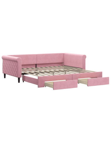 Divano Letto Estraibile con Cassetti Rosa 100x200 cm Velluto