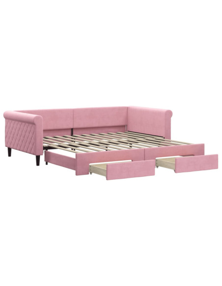 Divano Letto Estraibile con Cassetti Rosa 100x200 cm Velluto
