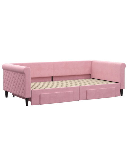 Divano Letto Estraibile con Cassetti Rosa 100x200 cm Velluto