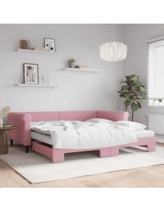 Divano Letto Estraibile con Materassi Rosa 100x200 cm Velluto