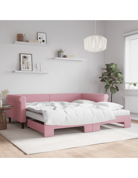 Divano Letto Estraibile con Materassi Rosa 100x200 cm Velluto