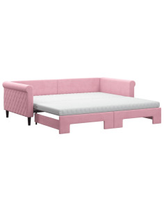 Divano Letto Estraibile con Materassi Rosa 100x200 cm Velluto 2