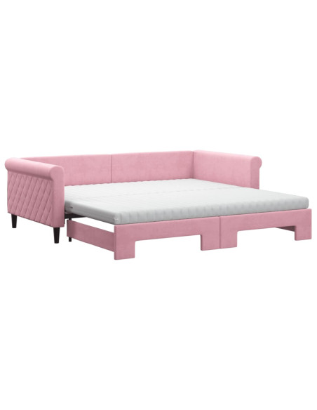Divano Letto Estraibile con Materassi Rosa 100x200 cm Velluto