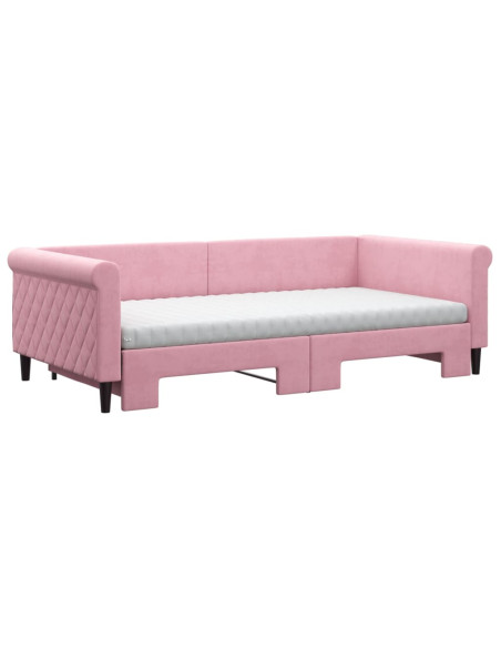 Divano Letto Estraibile con Materassi Rosa 100x200 cm Velluto