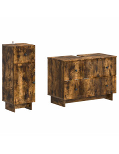 Set di Armadi da Bagno da 2 Pezzi EDE Rovere Fumo
