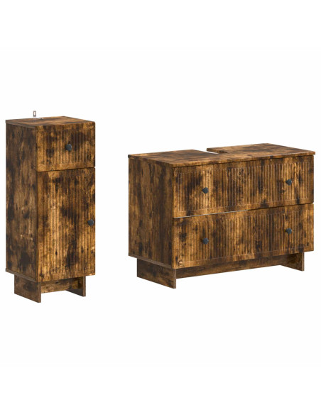 Set di Armadi da Bagno da 2 Pezzi EDE Rovere Fumo