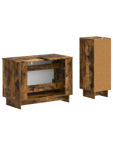 Set di Armadi da Bagno da 2 Pezzi EDE Rovere Fumo