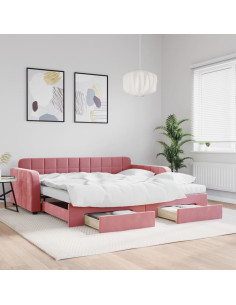 Divano Letto Estraibile con Cassetti Rosa 100x200 cm Velluto