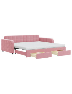 Divano Letto Estraibile con Cassetti Rosa 100x200 cm Velluto 2