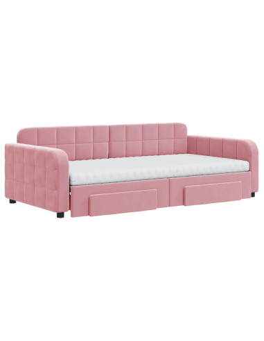Divano Letto Estraibile con Cassetti Rosa 100x200 cm Velluto