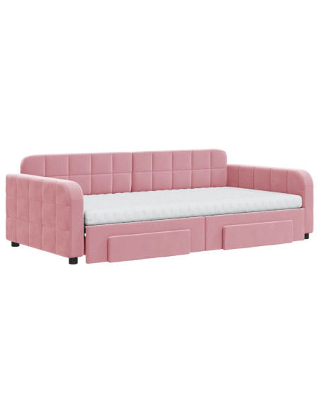 Divano Letto Estraibile con Cassetti Rosa 100x200 cm Velluto