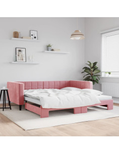 Divano Letto con Letto Estraibile Rosa 100x200 cm in Velluto